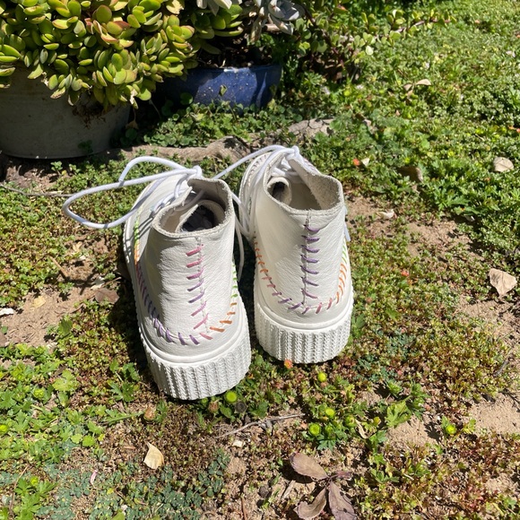 Charlotte Stone "Darcy" Leather Platform HighTop Sneaker with rainbow stitching - Picture 4 of 5